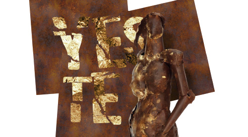 Yeste es un trabajo de investigación escultórica, hierros modelados, patinados,  oxidaciones y herrumbres